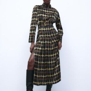 NWT Zara Printed Turtleneck Satin Dress